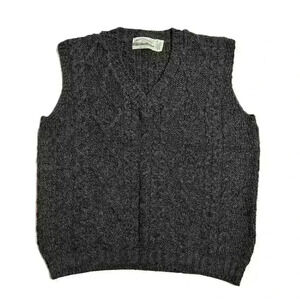 Vintage Aran Crafts Sweater Vest Cable Knit Merino Wool Sleeveless Gray Size XL